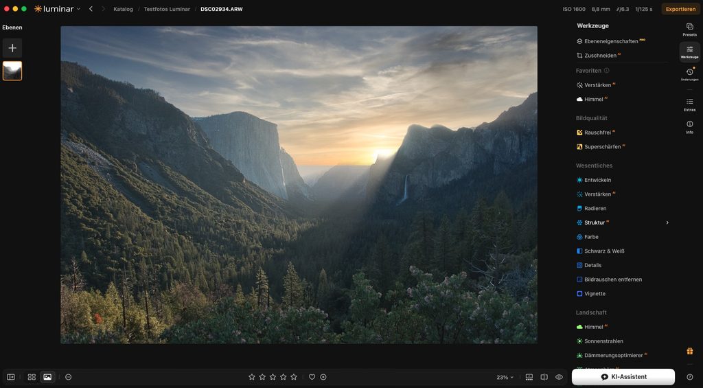 Luminar - eine sehr übersichtliche Arbeitsoberfläche, die nicht allzu technisch verwirrt oder einschüchtert.
